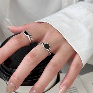 Anillo Abierto de Plata de Ley S925 Yinruitai con Diseño de Gota Negra, Estilo Retro Coreano para Mujer, Joyería de Alta Gama para Uso Diario - Product Image 3