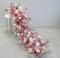 Chemin de table personnalisé en soie avec fleurs artificielles rouges 200*50cm, décoration de table de mariage longue durée pour la Saint-Valentin et la Fête des Mères