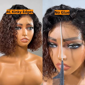 Peluca de Cabello Humano Rizado Bob con Ombre Marrón Miel 4C sin Pegamento, Estilo 4x4 5x7, Lista para Usar, Proveedor de Pelucas de Cabello Humano sin Pegamento - Product Image 3