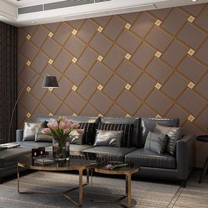Dunkel Curry 3D Diamant Karomuster Tapete Schlafzimmer Wohnzimmer Hintergrund Hotel Verdickte Wildleder-Tapete - Product Image 1