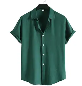 Wholesale high-quality cotton men's fashion casual plain lapel short-sleeved shirt summer