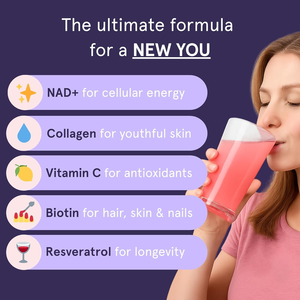 NAD + Poudre de collagène avec Resvératrol Biotine Vitamine C pour un vieillissement sain de la peau, des cheveux et des ongles Produit de beauté éclaircissant et énergisant - Product Image 4