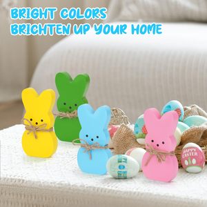 Ornement de lapin en bois coloré pour Pâques, pour bureau, table à manger ou décoration de fête, fournitures de vacances transfrontalières - Product Image 5