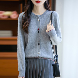 Cárdigan de <span class=keywords><strong>Lana</strong></span> 100% <span class=keywords><strong>Merino</strong></span> para <span class=keywords><strong>Mujer</strong></span>, Cuello Redondo, Holgado, con Botones Coloridos, para Primavera - Product Image 3