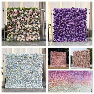 Fond de mur rose pour chambre à coucher avec hortensia rose extérieur, buis bleu proche, verdure tropicale et rose noire de Rosemorning - Product Image 5
