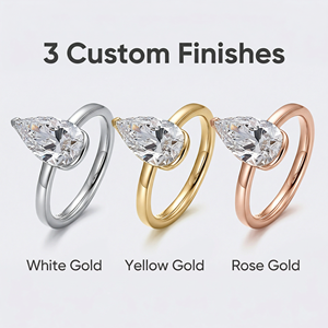 Bague de fiançailles de luxe en or blanc, rose et jaune 14 <span class=keywords><strong>carats</strong></span> avec <span class=keywords><strong>diamant</strong></span> de laboratoire taille poire 2 <span class=keywords><strong>carats</strong></span> Good Century – Bijoux de mariée raffinés - Product Image 4