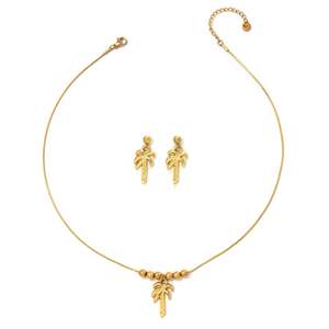 <b>Palm</b> <b>Tree</b> <b>Necklace</b> and Earrings Set Sustainable Gold Plated Stainless Steel Trendy Fashion Jewelry for Women - Product Image 1