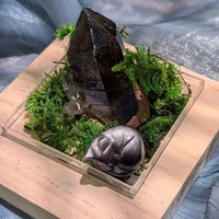 Figurine de chat endormi en obsidienne argentée sculptée à la main, artisanat en cristal naturel pour la décoration de la maison/du bureau, Feng Shui et guérison