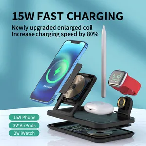 4 In 1 Fast Charging 15W Rohs Wireless Charger Phone Stand For Iphone And Watch Earphone