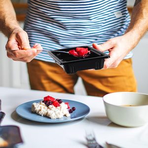 Black Rectangular <strong>Disposable</strong> Plastic Food Sushi Sashimi Snack <strong>Dessert</strong> Sandwich Bread <strong>Tray</strong> with Clear Lid - Product Image 6
