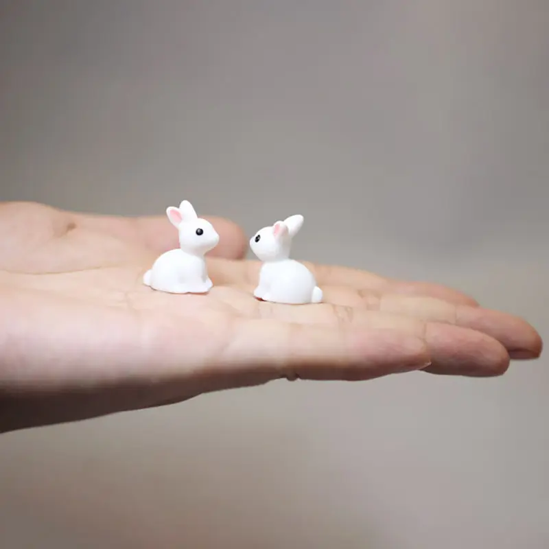 BAIUFOR Garden โมเดลกระต่ายขนาดเล็ก,ของตกแต่งบ้านจำลองขนาดเล็กแบบ DIY สีขาว