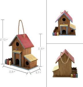 Fabricants de maison d'oiseau en bois naturel faits à la main 2in1 maison d'oiseau et mangeoire à oiseaux 3 trous maison d'oiseau pour l'extérieur/intérieur/suspendu - Product Image 3