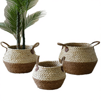 Panier de rangement multifonctionnel grand format en jonc de mer naturel, rotin et jacinthe d'eau, avec poignées en algues, durable et écologique, vente en gros directe usine