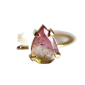 Anillo Único de turmalina de sandía sintética, joyería enchapada en oro, pera, novedad - Product Image 1