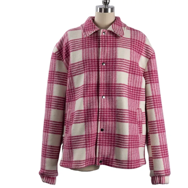 Women's Loose Plaid Print Short Jacket Warm Fashion Women's Woolen Top Jacket