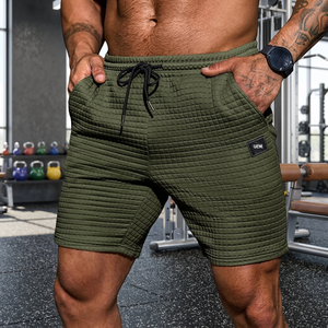 Shorts de bain décontractés pour hommes, vert uni, côtelés, taille mi-haute, avec cordon de serrage, séchage rapide, pour la plage, avec poches - Product Image 2