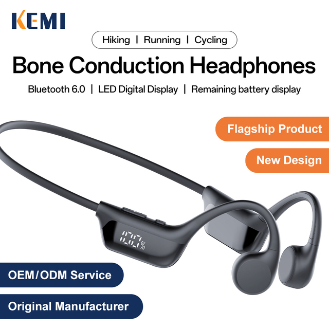 Factory Customized L6 LED Digital Display Bone Conduction Sports Headphones Open Ear Earbud BT6.0 Wireless Earphones for Running