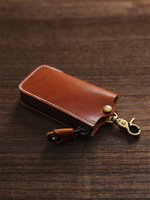Porte-clés multifonctionnel Zenos en cuir véritable vintage, écologique, durable, avec fermeture éclair et mousqueton