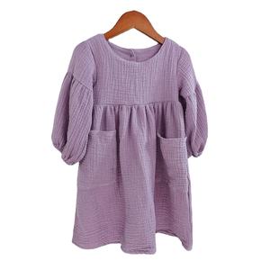 All'ingrosso abbigliamento per bambini <span class=keywords><strong>di</strong></span> colore personalizzato manica lunga <span class=keywords><strong>abito</strong></span> <span class=keywords><strong>di</strong></span> <span class=keywords><strong>cotone</strong></span> <span class=keywords><strong>mussola</strong></span> per bambine modello solido ODM abbigliamento per bambini - Product Image 5