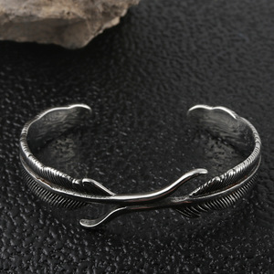 yunnique Feather Design Titanium Steel Open Cuff <b>Bracelet</b> For Women Men Jewelry Fashion Accessory - Product Image 4