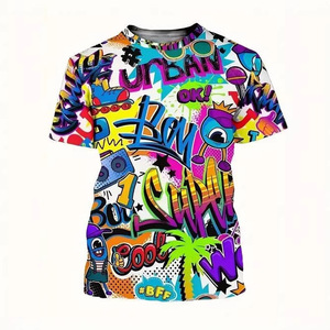 T-shirt à manches courtes pour homme, imprimé graffiti urbain 3D, coupe classique, respirant, en polyester tricoté, tendance estivale - Product Image 1