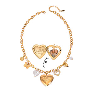 Elegante chapado en oro personalizado foto colgante collar Aretas foto caja joyería personalizada inoxidable corazón medallón encanto collar - Product Image 6