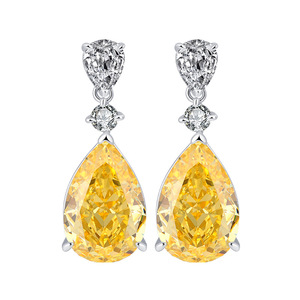 Joyería al por mayor S925 Plata artificial Diamante de alto carbono amarillo Premium Pendientes de gota 12*18 - Product Image 2