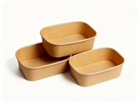 Bol à salade rectangulaire personnalisé BioKing en papier alimentaire, jetable, compostable, en papier kraft blanc pour restaurant