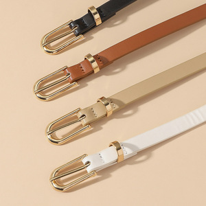 Set di Cinture Sottili di Alta Qualità per Donna, <span class=keywords><strong>Cintura</strong></span> in <span class=keywords><strong>Pelle</strong></span> Nera, Marrone, Bianca, <span class=keywords><strong>Beige</strong></span> con Fibbia Dorata, Accessori per Abiti da Donna - Product Image 2