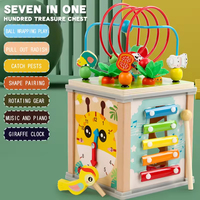 Cubo de actividades de madera para niños 7 en 1, juguetes para tirar de las zanahorias, reloj, juegos de cognición, laberinto de cuentas, juguetes educativos