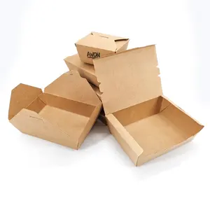 Caja de papel Kraft desechable para comida rápida, taza y cuenco de papel impreso, embalaje para comida para llevar