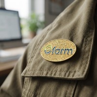 Maßgefertigte Ovale Glitzer-Sand-Gold Emaille Anstecknadel, Grün-Blaues E-Farm Logo Agri-Tech Unternehmens-Souvenir Metall-Abzeichen