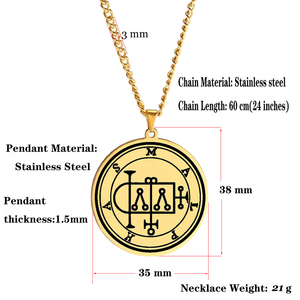 Les sceaux d'or des 72 esprits, la moindre clé du roi salomon Asmoday, origine du démon <span class=keywords><strong>goetia</strong></span>-37-48, collier pendentif en acier inoxydable - Product Image 5