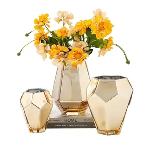 北欧风格电镀玻璃花瓶现代装饰客厅家居装饰金色花瓶