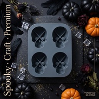 Moule à glaçons Crâne 4 cavités en silicone alimentaire, démoulage facile, direct usine, sans BPA, antiadhésif, pour Halloween, DIY