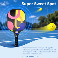 Raquette de pickleball en fibre de verre de 16 mm, design géométrique abstrait néon noir, noyau en nid d'abeille PP, logo personnalisé OEM, approuvée USAPA