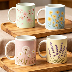 Taza de Cerámica con Estampado de Flores Silvestres de Primavera, Margaritas, Flores de Cerezo y Lavanda, 11 oz, Linda Taza de Café con Diseño Floral de Mariposas y Abejas, para las Fiestas - Product Image 1