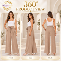 Pantalon pour femme - Ceinture à nœud papillon - Coupe ample avec cordon de serrage - Style estival - Pantalon large