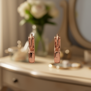 Orecchini a Cerchio E4217 in Oro Rosa, Gioielli Minimalisti Unisex per Uso Quotidiano - Product Image 2