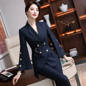 ชุดทำงานแฟชั่นสำหรับผู้หญิงชุดสูทธุรกิจแบบเกาหลีสำหรับฤดูใบไม้ร่วง/ฤดูหนาว S-4XL