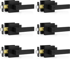 Poignée de porte carrée noire mate avec serrure à levier, sans clé, pour intérieur, réversible pour portes à ouverture gauche ou droite - Product Image 1