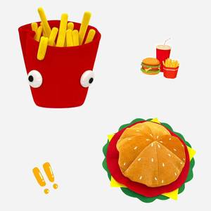 Ensemble de chapeaux amusants en peluche en forme de hamburger et de frites pour fêtes, sports et accessoires de photomaton - Product Image 2