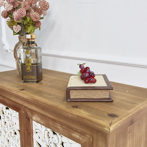 Home Furniture <b>Rustic</b> Solid Wood Carved Eco-friendly Farmhouse 2-Door Storage Sideboard Buffet <b>Cabinet</b> 1 Drawer Kitchen - Product Image 5