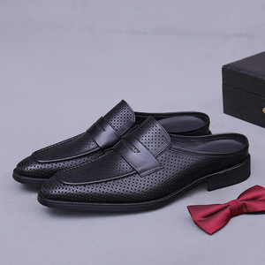 Mules pour hommes en cuir véritable perforé, à bout pointu, à enfiler, respirantes, décontractées, pour l'été - Product Image 1