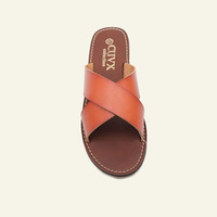 Pantoufles croisées simples pour femmes pantoufles à bout ouvert en cuir de couleur unie appartements d'été porter des pantoufles décontractées pour femmes de vente chaude