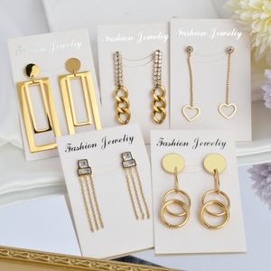 <b>Fashion</b> Jewelry Luxury 18K Gold Plated Stainless Steel Drop <b>Earrings</b> with Customized Shape for Unisex - Product Image 2