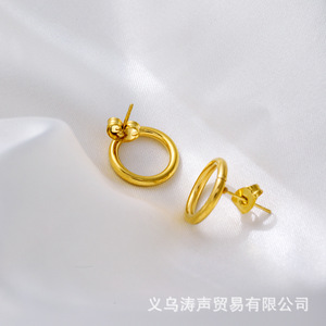 Boucles d'oreilles rondes en acier inoxydable, couleur or, bijoux à la mode pour femmes, vente directe d'usine Yiwu, printemps 2023 - Product Image 3