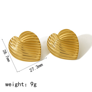 Pendientes de Botón en Forma de Corazón, Chapados en Oro de 18K, Diseño Plegado, Joyería de Regalo, Accesorios de Moda - Product Image 3