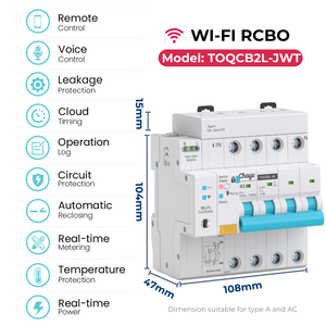 Pemutus Sirkuit RCBO Pintar Wi-Fi Tuya 30mA 10KA 2P/3P/4P untuk Penggunaan Industri dan Rumah Tangga dengan Proteksi Kebocoran dan Kontrol Jarak Jauh Chayo - Product Image 5
