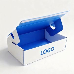 Carton d'expédition bleu ondulé personnalisé avec logo, auto-adhésif, à fermeture facile, pour vêtements - Product Image 1